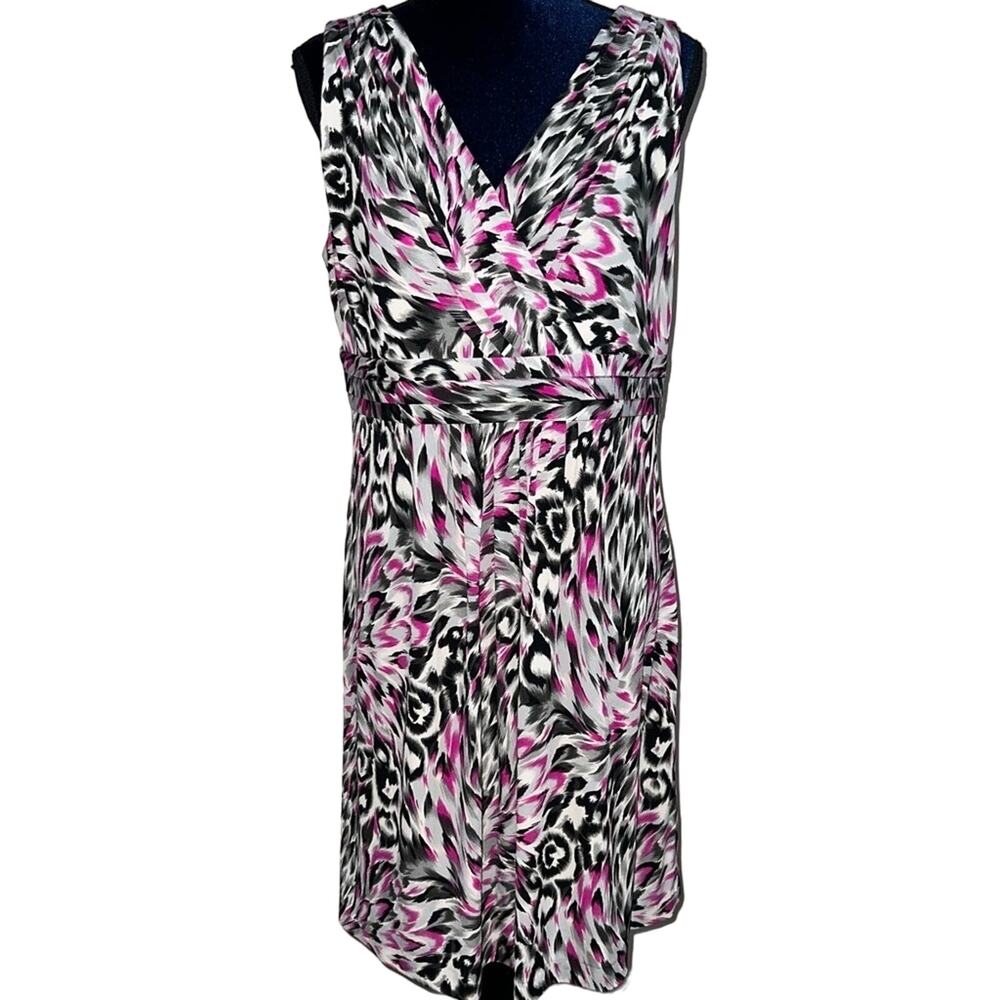 Tahari Dress Fitted Gray Black Ivory Size 12 Petite